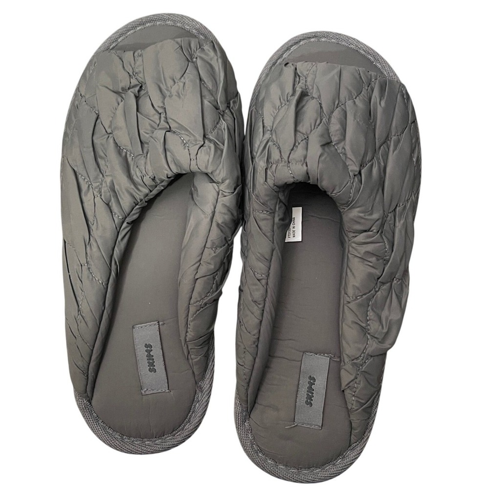 SKIMS Quilted Puffer Slippers Charcoal Grey Open Toe House Shoes Size 40 (9-9.5)